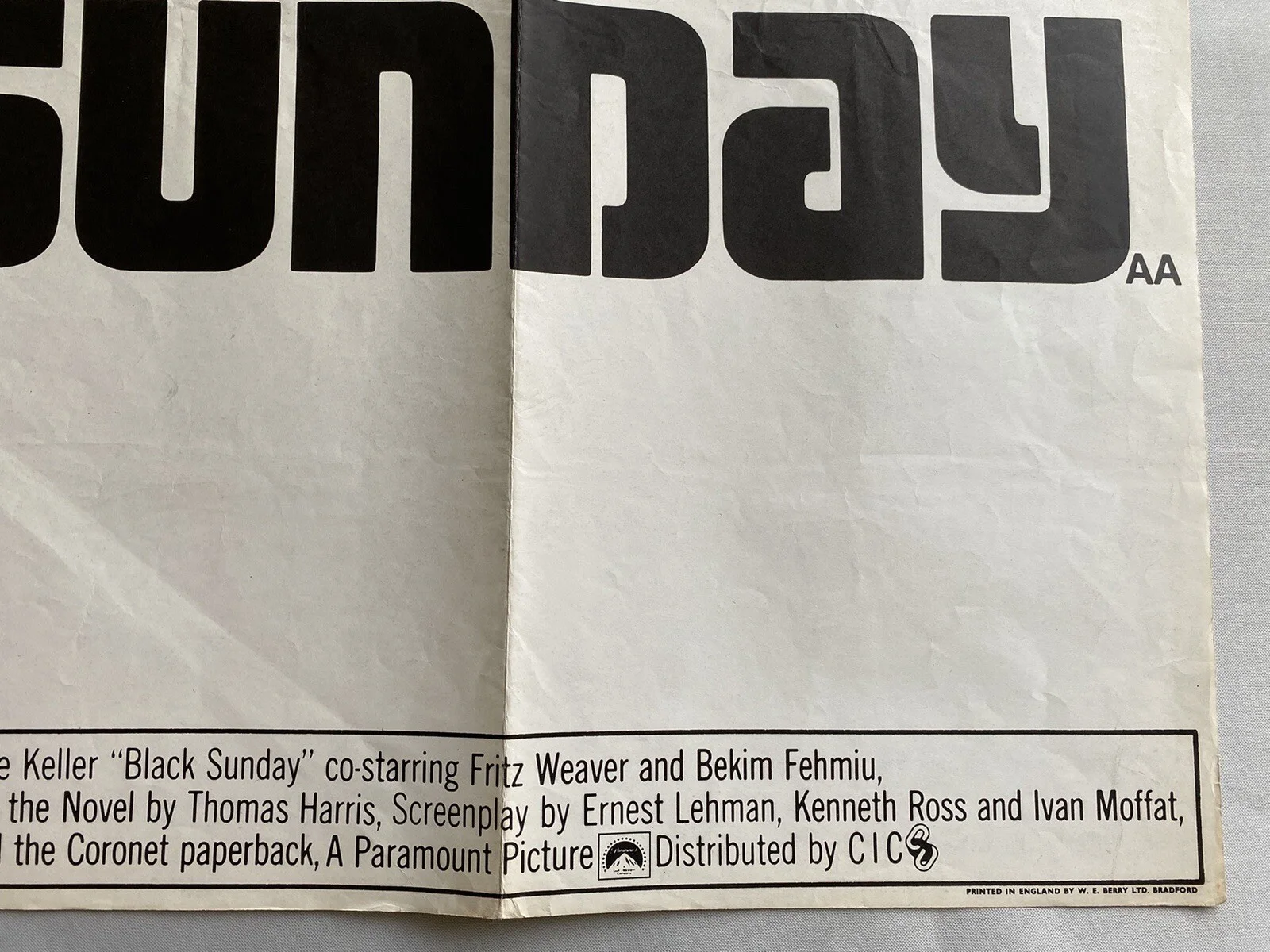 BLACK SUNDAY - UK QUAD (30"x 40") ORIGINAL VINTAGE CINEMA POSTER 1977, изображение 2