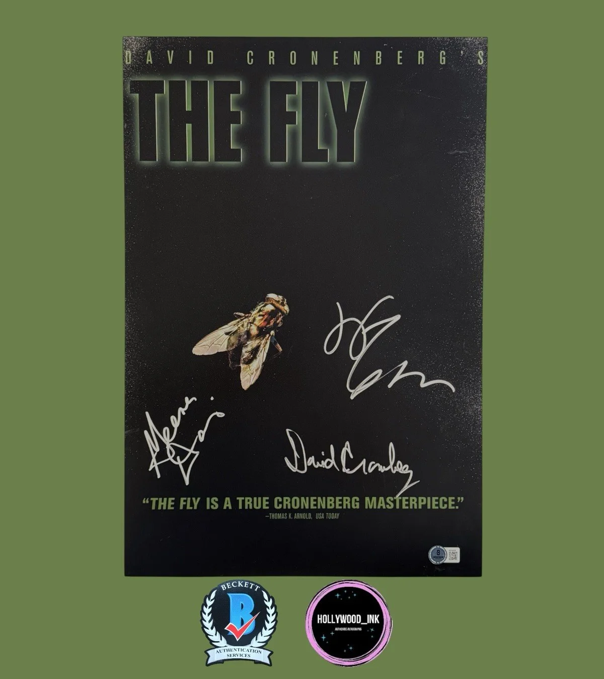 David Cronenberg Jeff Goldblum Geena Davis — DAVID CRONENBERG JEFF GOLDBLUM GEENA DAVIS SIGNED THE FLY 12x18 PHOTO BECKETT-C