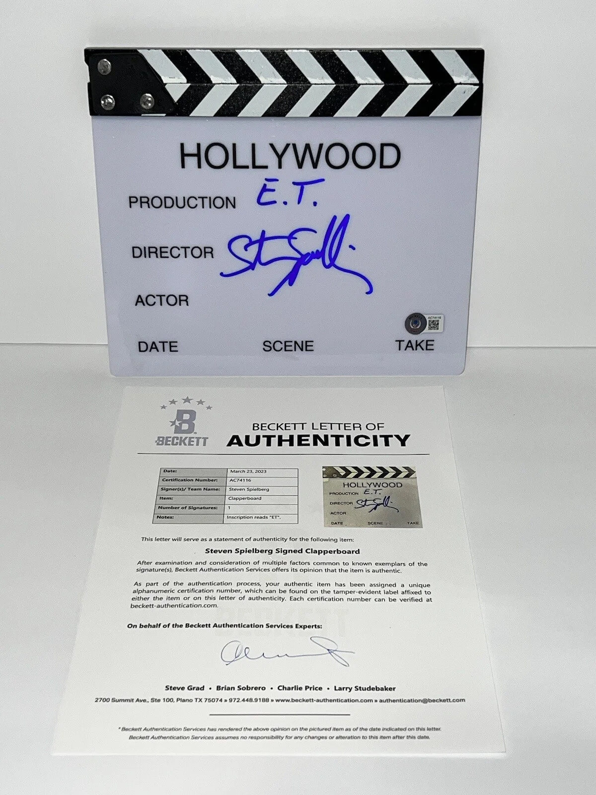 Steven Spielberg — Steven Spielberg signed "E.T." Director Clapboard autograph RARE Beckett BAS LOA, image 2