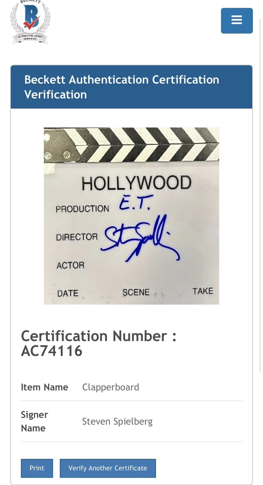 Steven Spielberg — Steven Spielberg signed "E.T." Director Clapboard autograph RARE Beckett BAS LOA, image 5