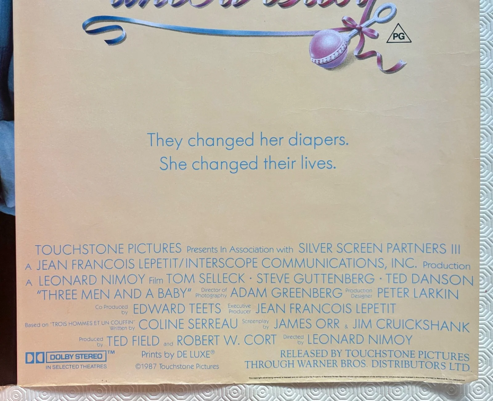 Three Men and a Baby Original 1987 Quad Poster Tom Selleck Ted Danson Guttenberg, изображение 3