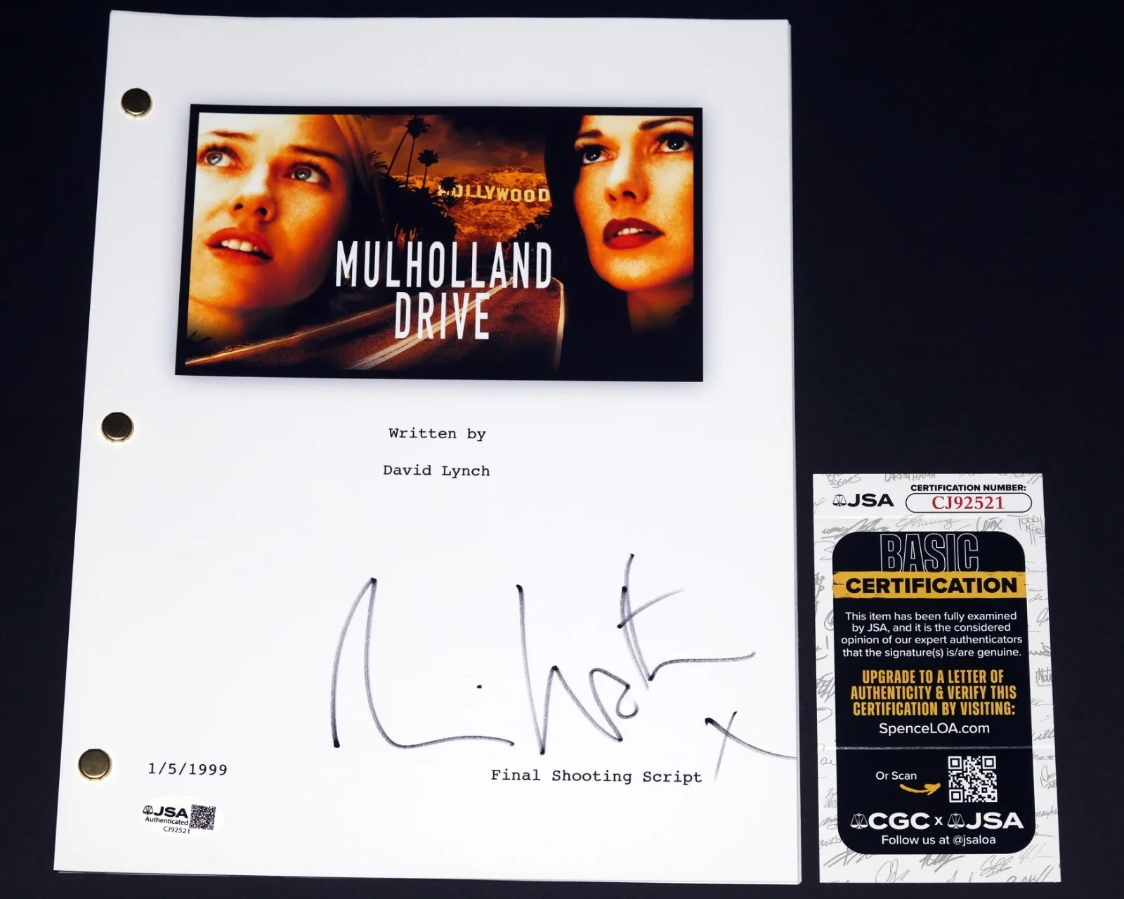 Naomi Watts — NAOMI WATTS Signed MULHOLLAND DRIVE Full Movie SCRIPT autograph + JSA COA