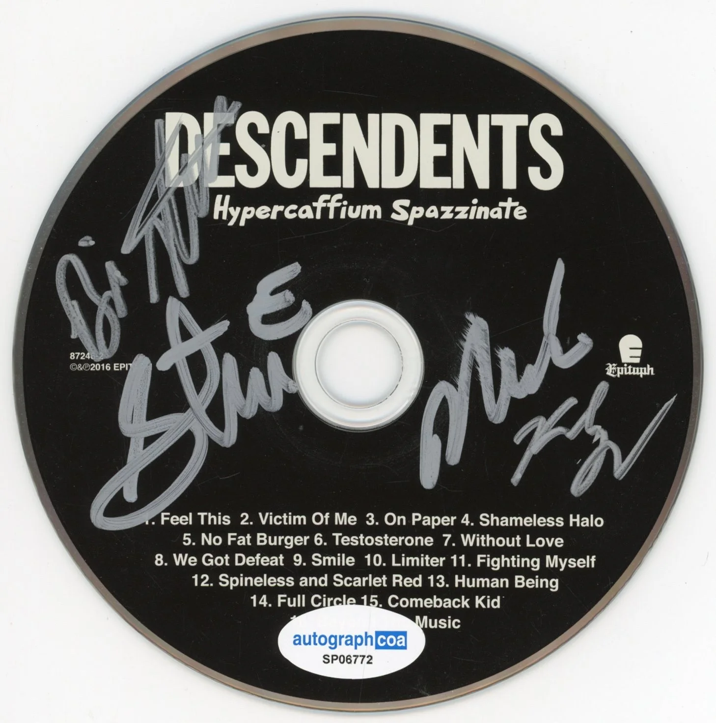 Descendents Band Signed Autograph Hypercaffium Spazzinate CD Framed Milo x4 ACOA, image 2