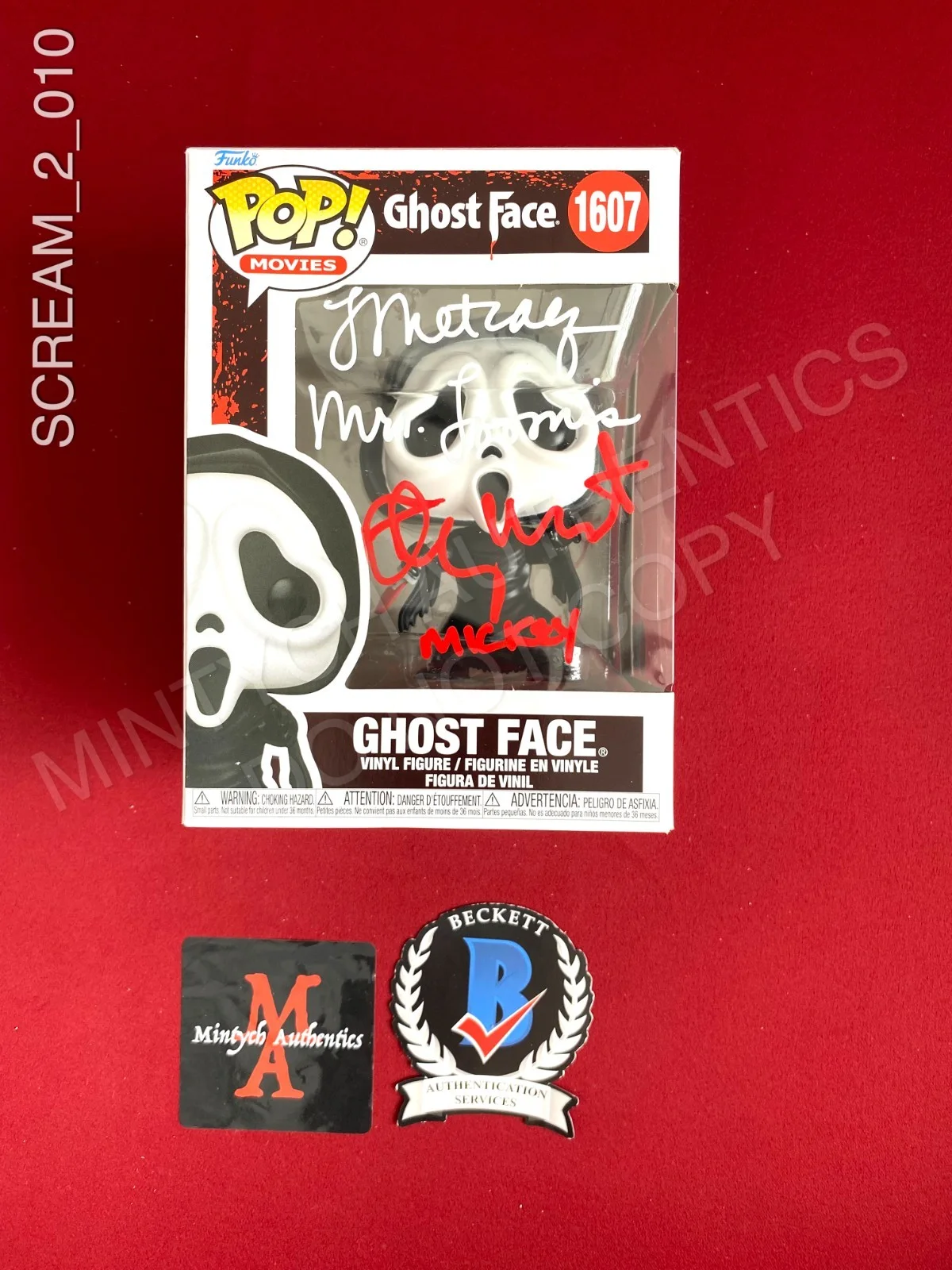 Timothy Olyphant, Laurie Metcalf — Timothy Olyphant Laurie Metcalf dual signed Ghostface Funko Pop#1607 Scream 2