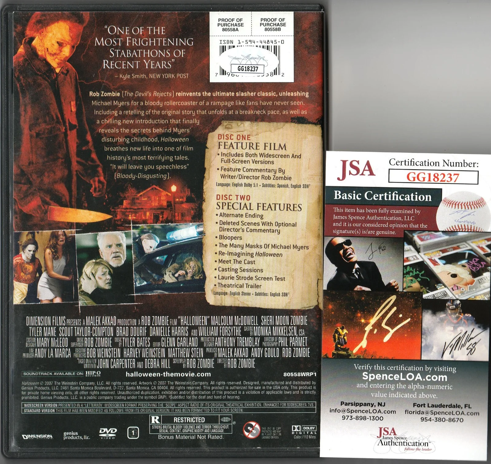 Tyler Mane, Scout Taylor-Compton, Danielle Harris, Dee Wallace — SIGNED ZOMBIE'S HALLOWEEN TYLER MANE TAYLOR HARRIS AUTOGRAPHED DVD JSA # GG18237, изображение 2
