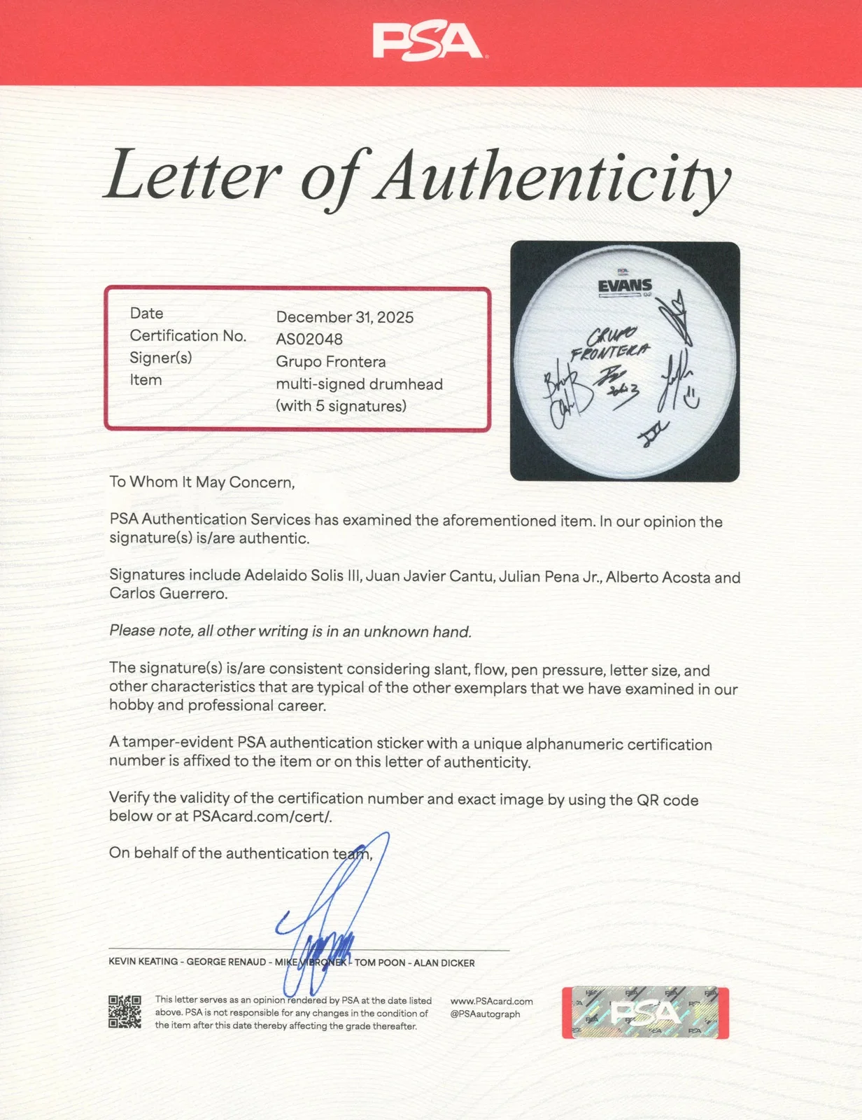 Grupo Frontera Signed Autographed 10” Drumhead PSA/DNA Authenticated, image 3