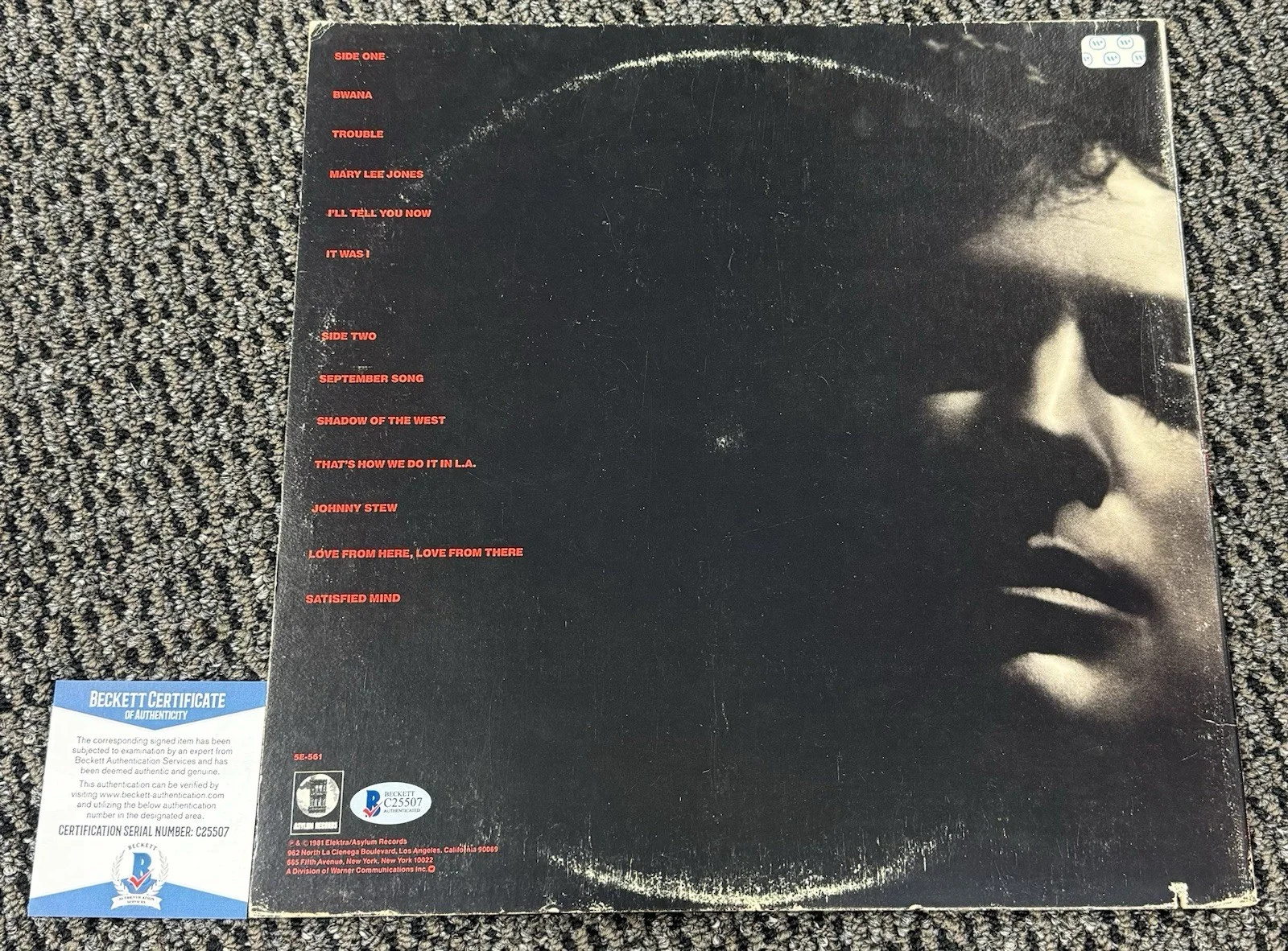 Lindsey Buckingham Signed Autograph Law & Order Vinyl Album Cover Beckett COA, изображение 2