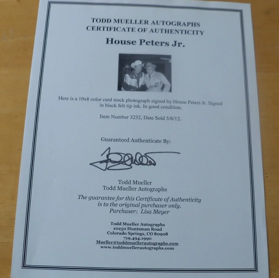 House Peters Jr — House Peters Jr signed photo Roy Rogers COA, изображение 4