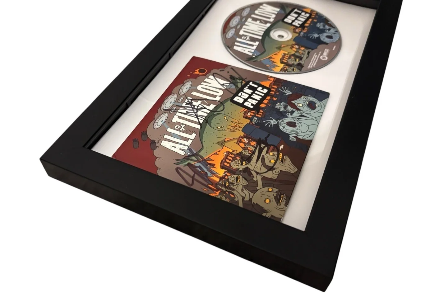 ALL TIME LOW SIGNED AUTOGRAPH x4 DON’T PANIC FRAMED & MATTED CD ALEX +3 w/ PROOF, image 2