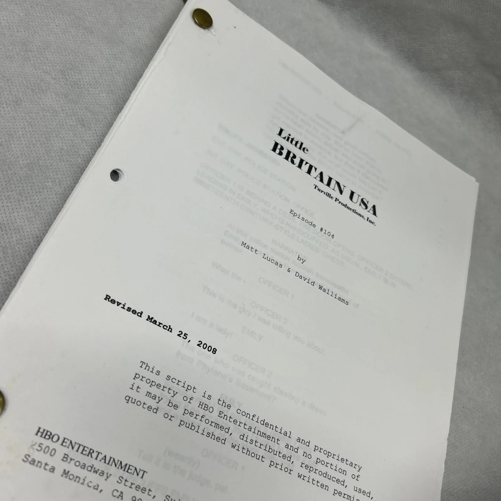 Little Britain USA Ep 104 Production Used Script HBO Series Prop COA Rare 2008, image 2
