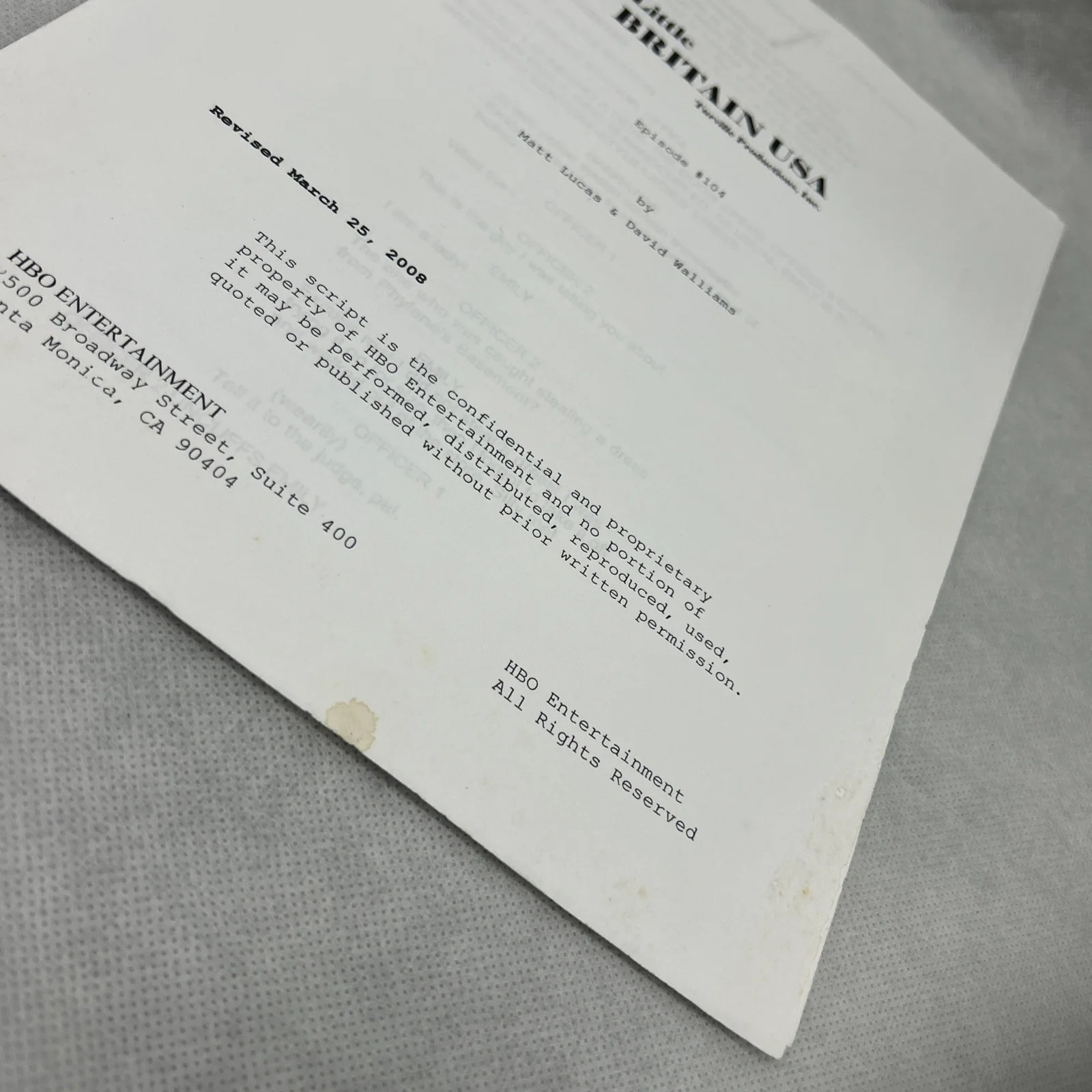 Little Britain USA Ep 104 Production Used Script HBO Series Prop COA Rare 2008, image 3