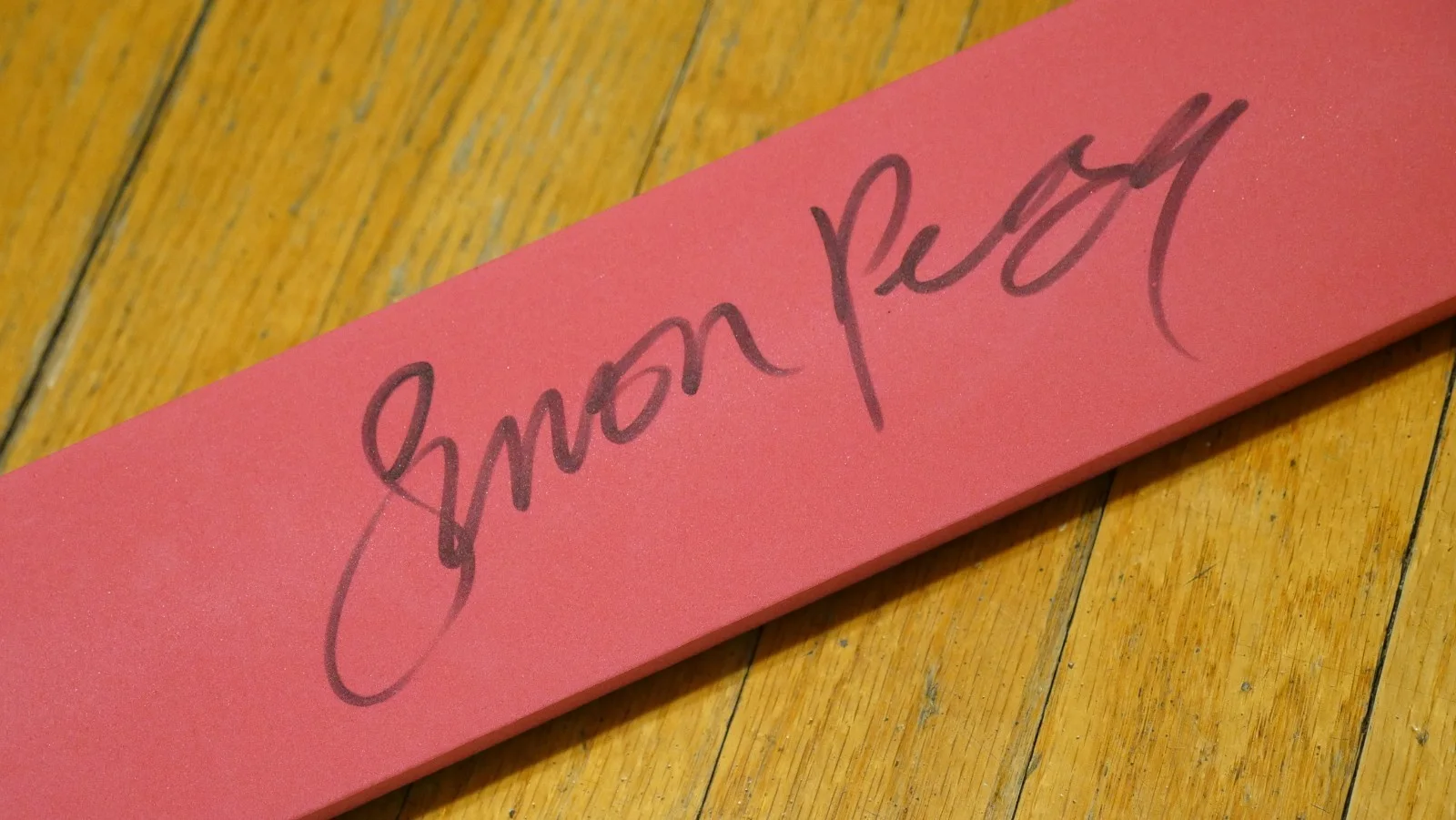 SHAUN OF THE DEAD SIMON PEGG SIGNED RED EVA CRICKET BAT, image 3