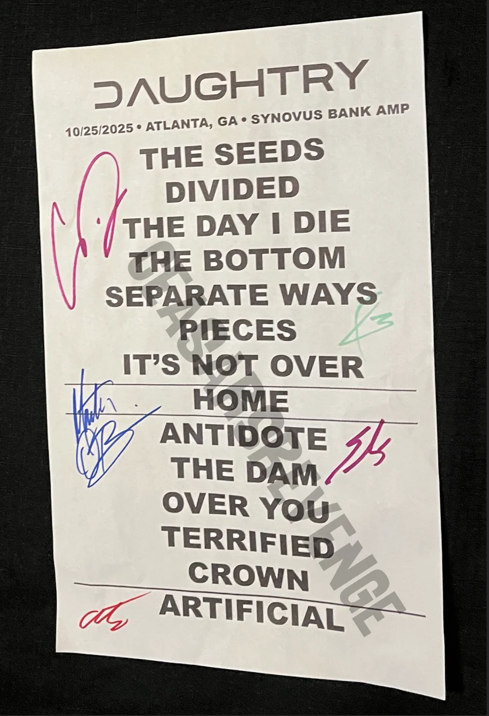 DAUGHTRY FULLY AUTOGRAPHED ATLANTA OCT 2025 TOUR CONCERT SHOW SETLIST EX+, image 3