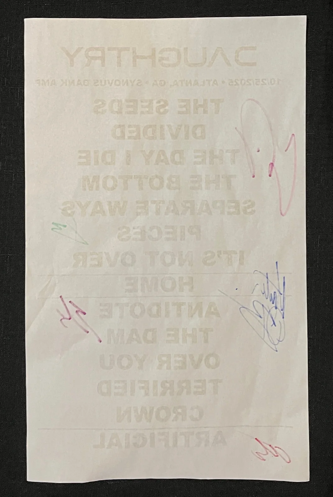 DAUGHTRY FULLY AUTOGRAPHED ATLANTA OCT 2025 TOUR CONCERT SHOW SETLIST EX+, image 4