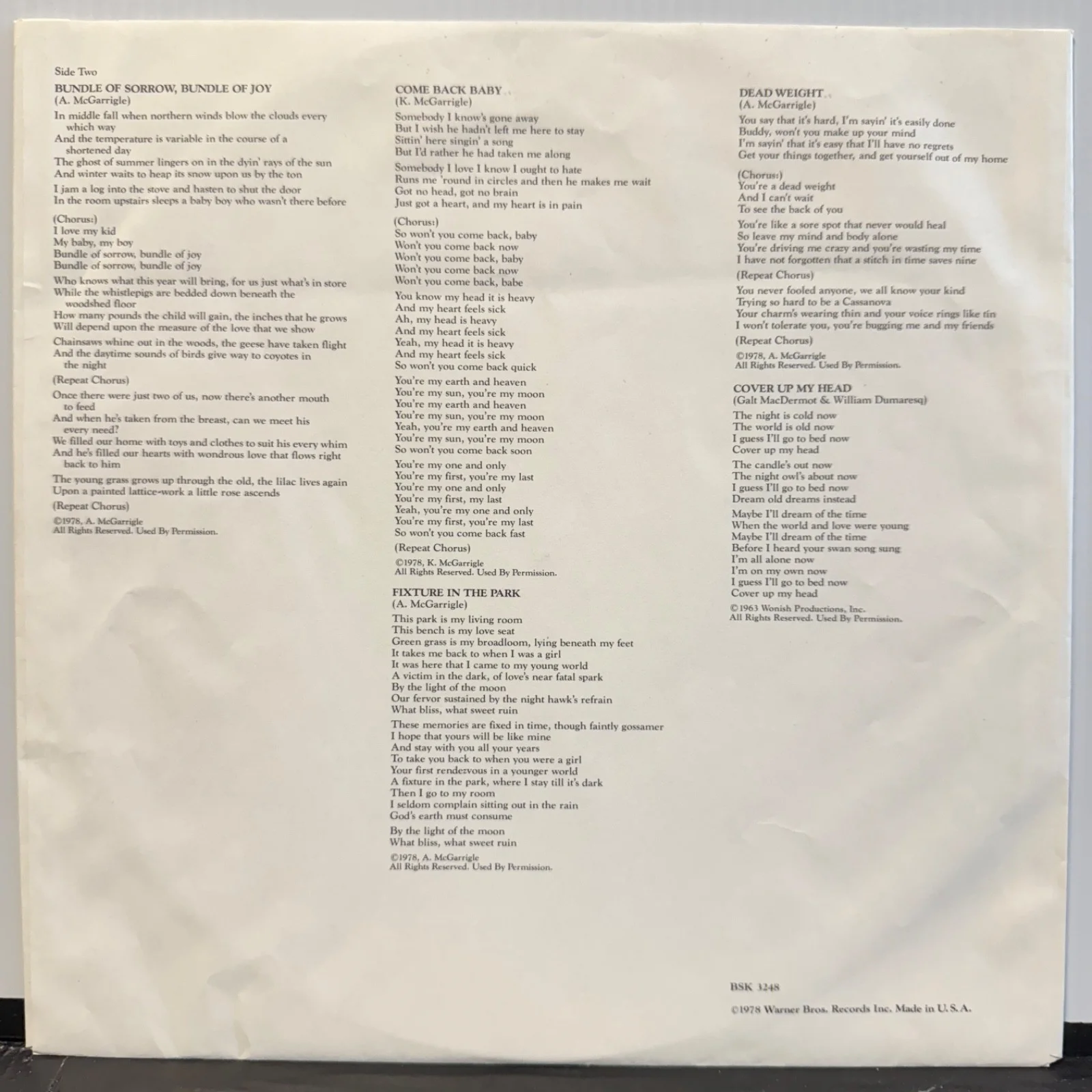 KATE & ANNA McGARRIGLE "Pronto Monto" AUTOGRAPHED TO MIRO - USA WB VINYL LP VG+, изображение 5