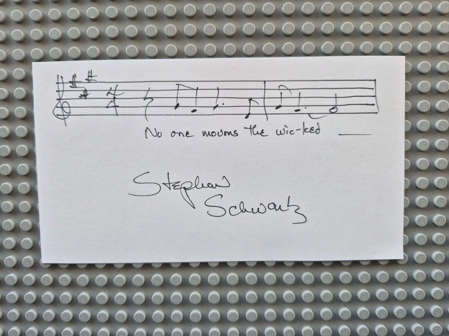 Stephen Schwartz — Stephen Schwartz From WICKED " No one mourns the wicked " Signed 3.0 X 6.0, image 2