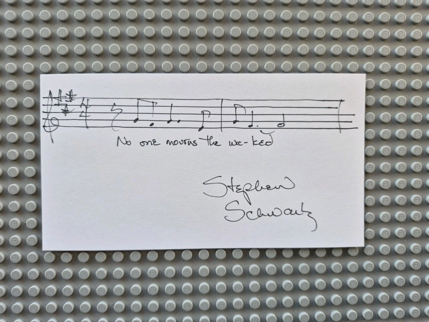 Stephen Schwartz — Stephen Schwartz From WICKED " No one mourns the wicked " Signed 3.0 X 6.0, image 2