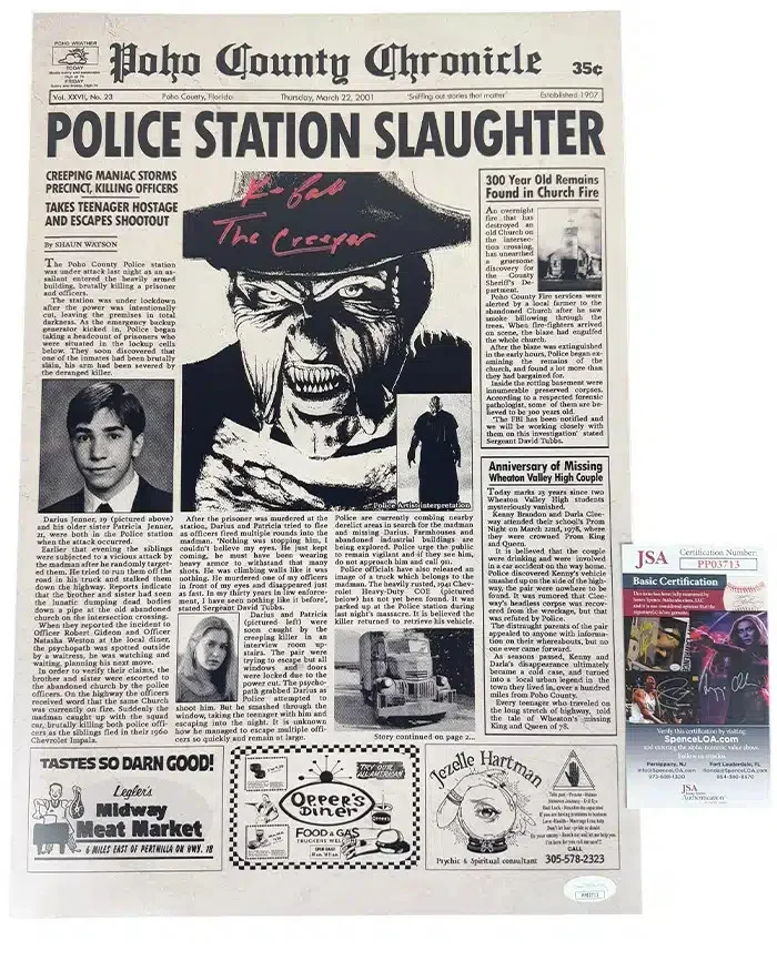 Kevin Ball — Kevin Ball signed 12x18 Poster Newspaper The Creeper Jeepers JSA Authentication