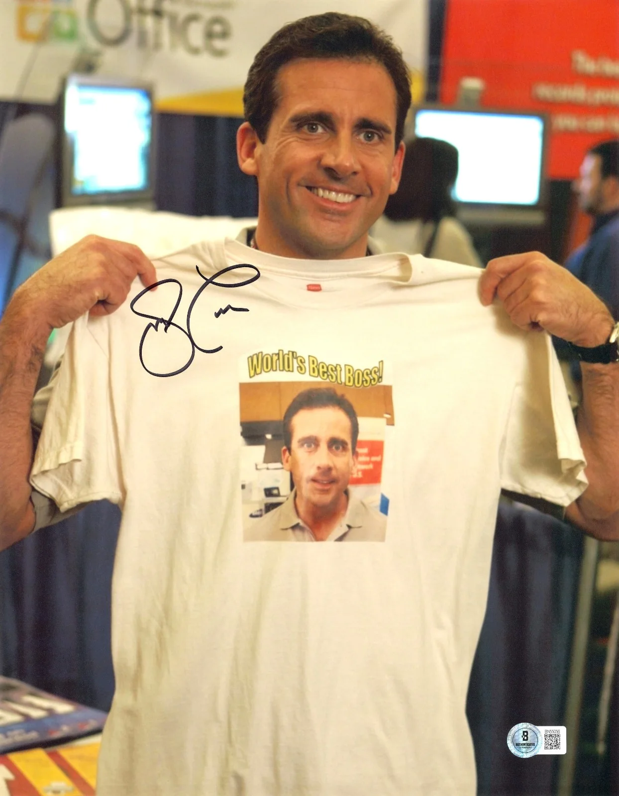 STEVE CARELL — STEVE CARELL SIGNED AUTOGRAPH THE OFFICE 11X14 PHOTO BECKETT BAS MICHAEL SCOTT
