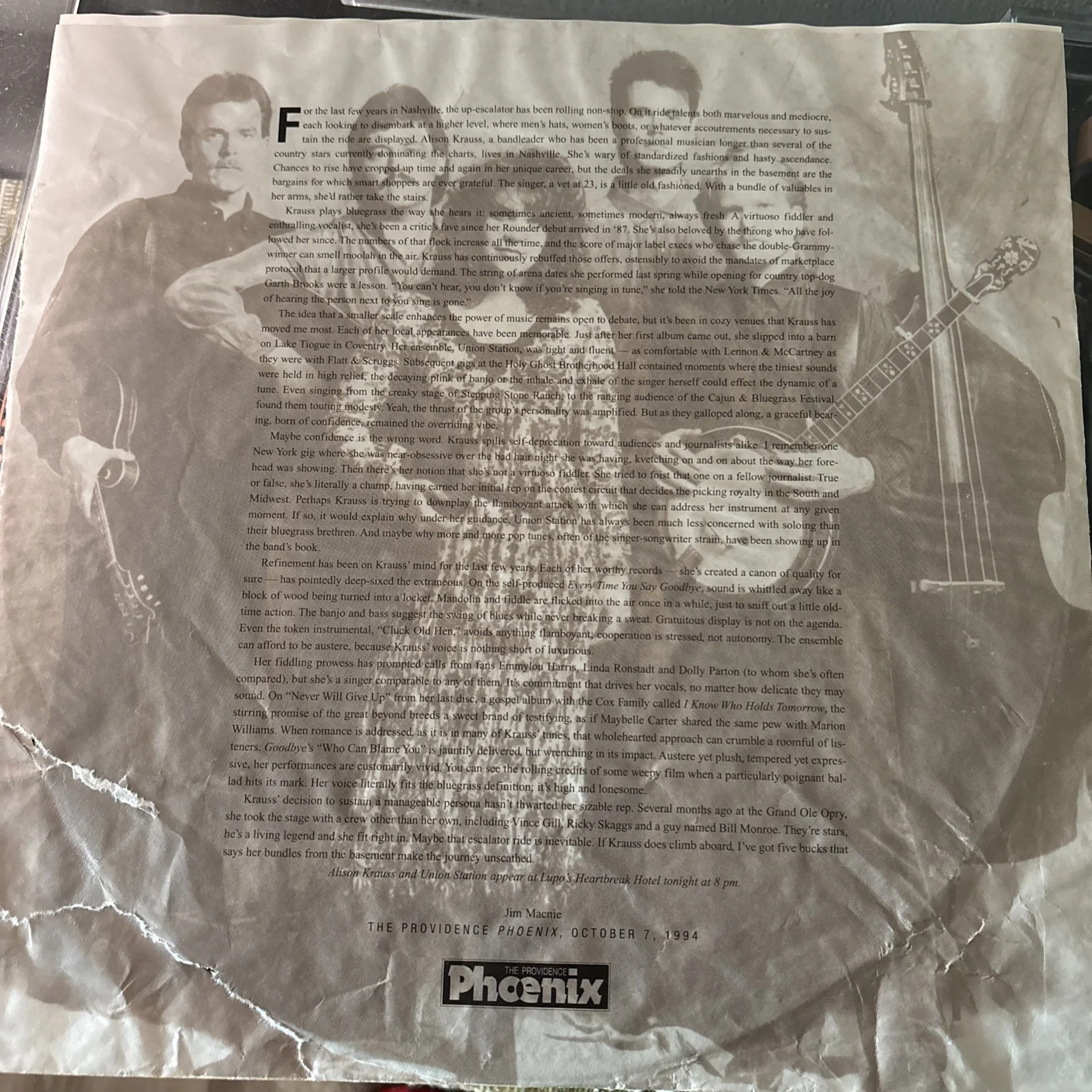 Alison Krauss Signed Inscribed LP Now That I've Found You w/ insert Water Damage, изображение 5