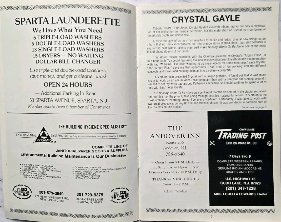 Signed Crystal Gayle Performance Concert Promotional Booklet 1986 New Jersey, изображение 2