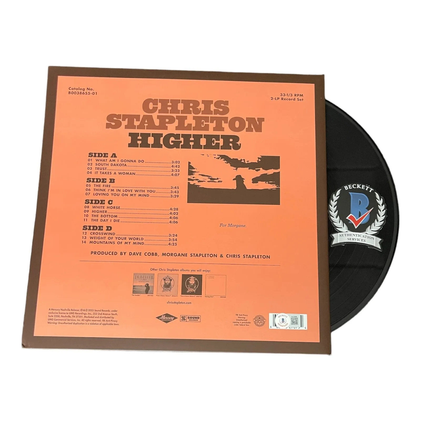 CHRIS STAPLETON SIGNED AUTOGRAPH HIGHER ALBUM LP VINYL BECKETT BAS, image 2