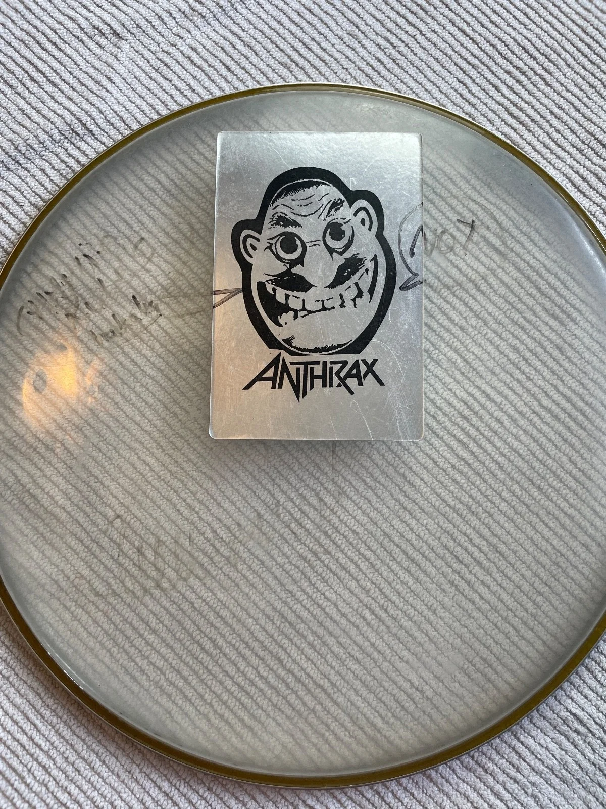 Anthrax Charlie Benante Signed Drumhead NOT-Man, image 2
