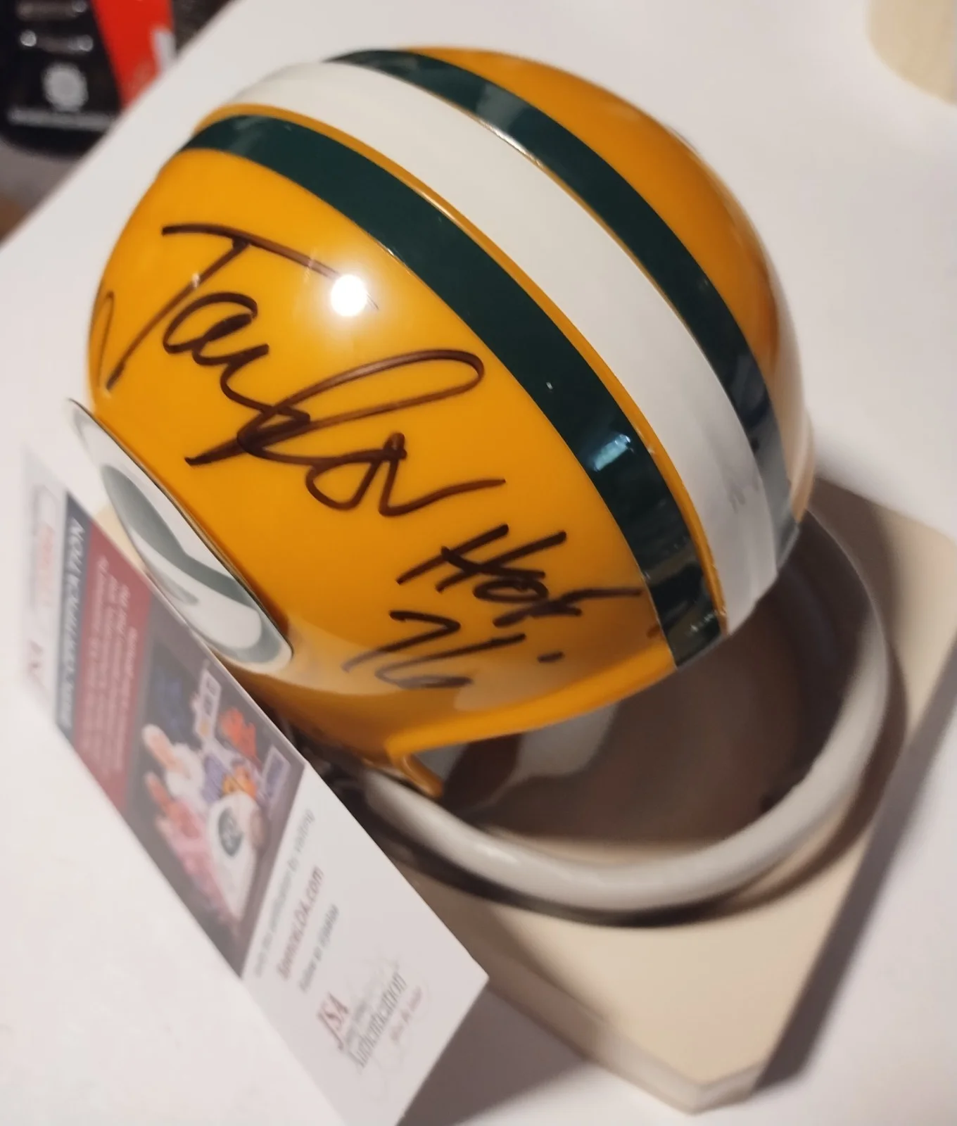 JIM TAYLOR SIGNED GREEN BAY PACKERS MINI HELMET HALL OF FAME 1976 JSA CD28863, изображение 2