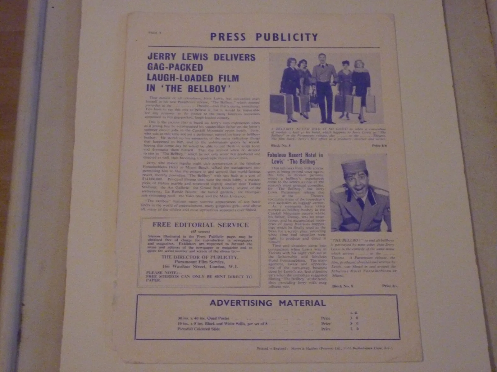 Jerry Lewis THE BELLBOY VINTAGE RARE PRESS BOOK 1960, image 2