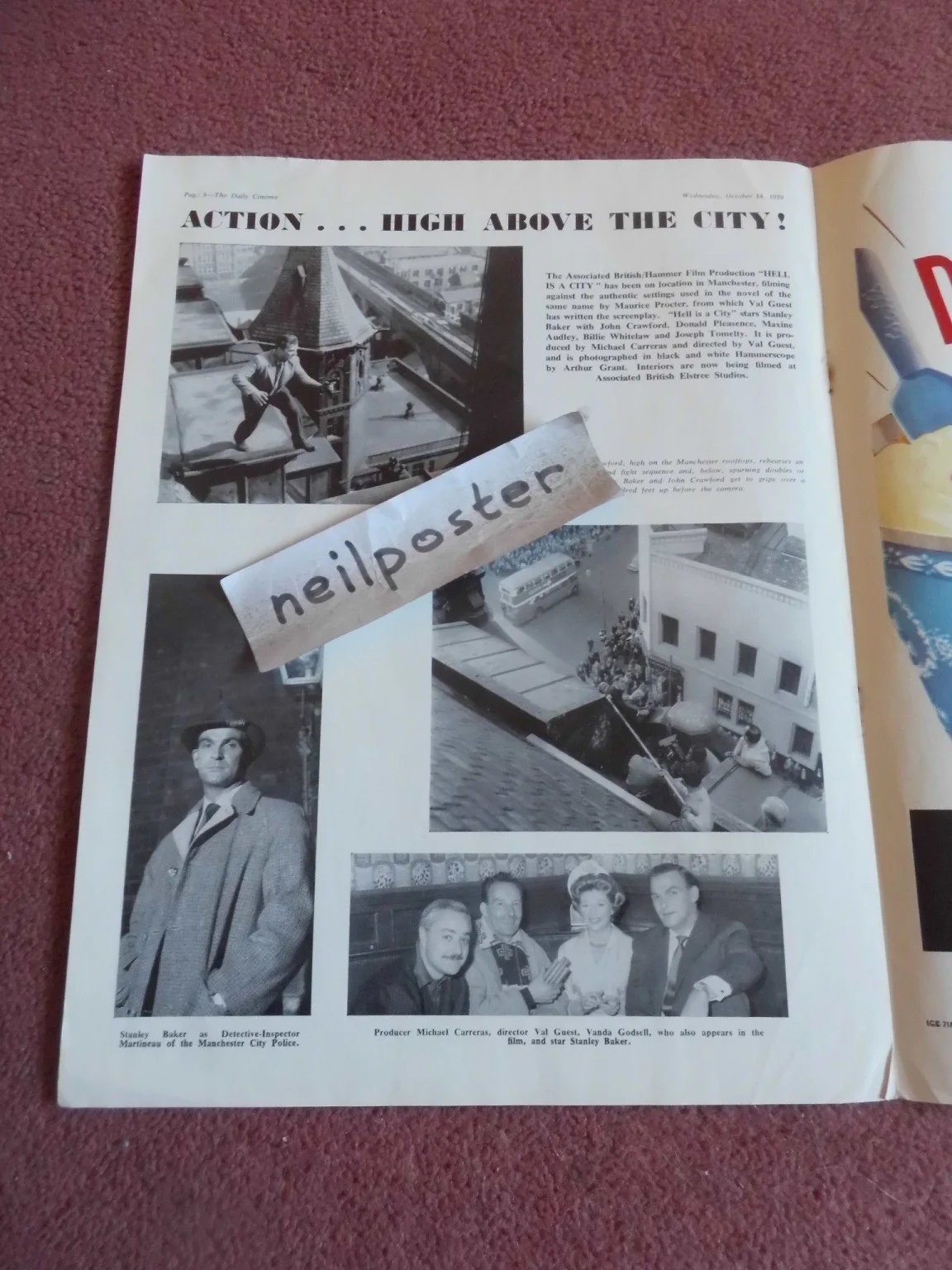 HAMMER FILMS in 1959 UK trade mag DAILY CINEMA, изображение 2