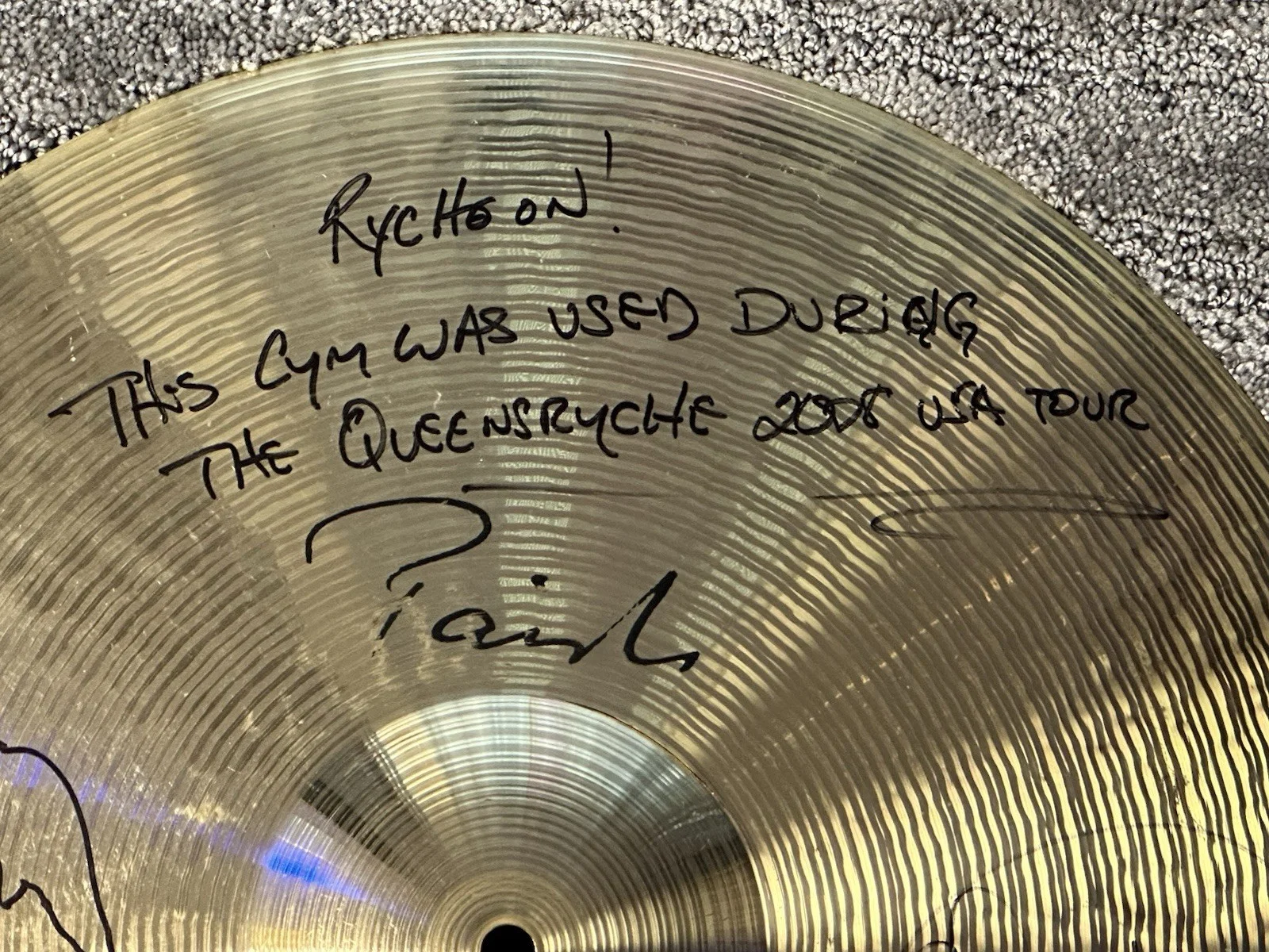 Scott Rockenfield Queensryche Drummer Hand Signed 2008 Tour Used Cymbal JSA COA, image 2