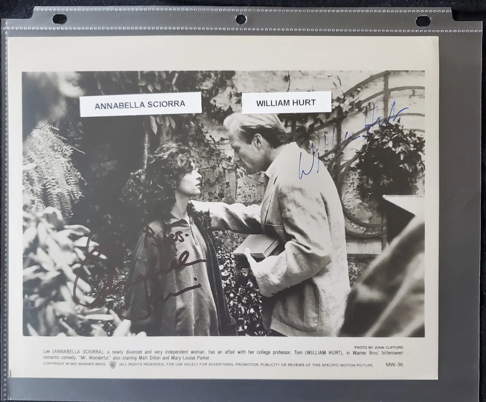 Annabella Sciorra William Hurt Mr Wonderful Autograph 8x10 Photograph, image 3