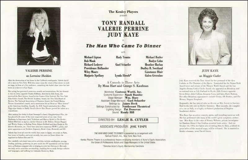 Judy Kaye, Tony Randall, Valerie Perrine — THE MAN WHO CAME TO DINNER PLAY CAST - PROGRAM SIGNED WITH CO-SIGNERS, image 3