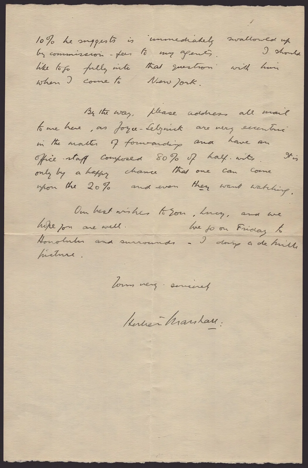 Herbert Marshall — HERBERT MARSHALL - AUTOGRAPH LETTER SIGNED 08/23/1933, image 2