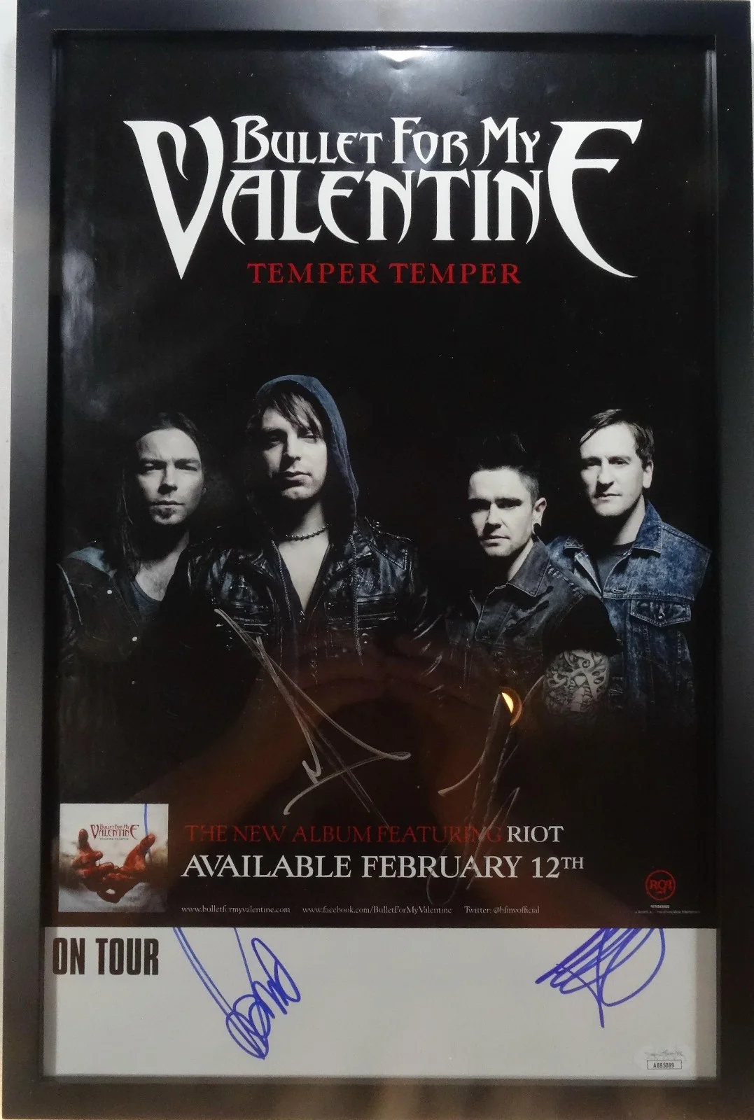 SIGNED BULLET FOR MY VALENTINE AUTOGRAPHED POSTER FRAMED CERTIFIED JSA # AB85089, изображение 2