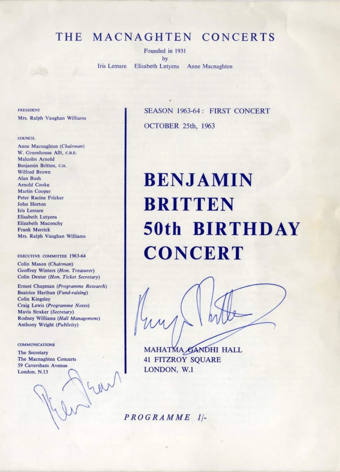 Benjamin Britten & Peter Pears autograph, signed concert programme mounted, image 2