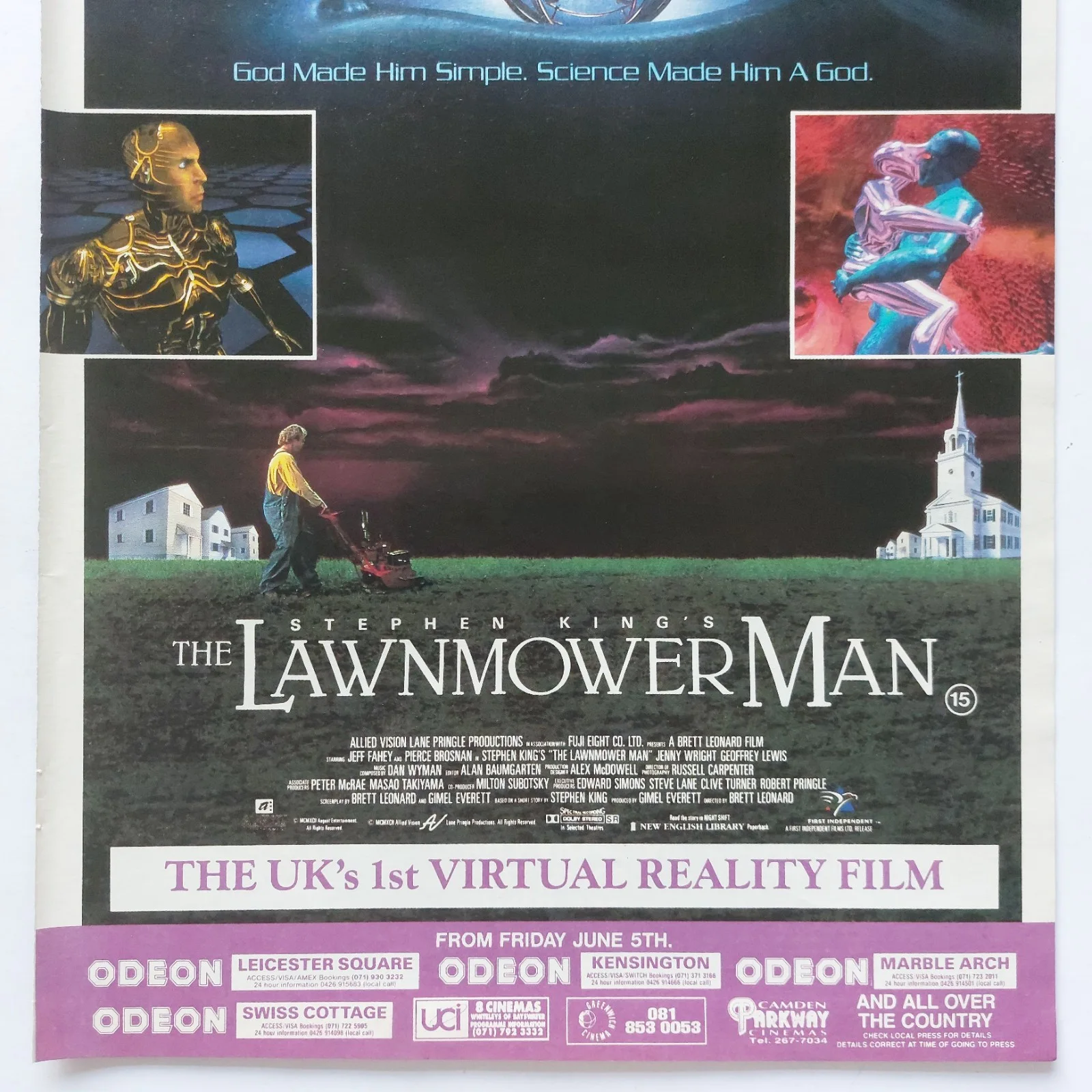 THE LAWNMOWER MAN Jeff Fahey & Pierce Brosnan - Magazine Press Advert 1992, image 3