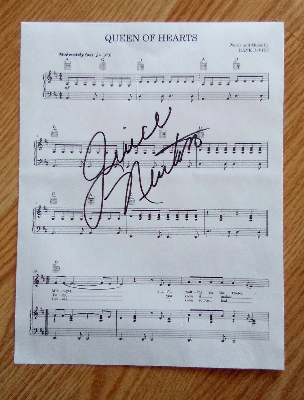 JUICE NEWTON Singer Queen Of Hearts 8.5X11 Lyric Sheet SIGNED AUTOGRAPHED, изображение 2