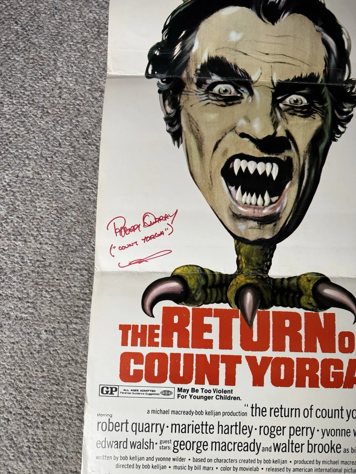 Robert Quarry — Robert Quarry Signed The Return Of Count Yorga Movie Poster 14x36 Autograph PSA, image 2
