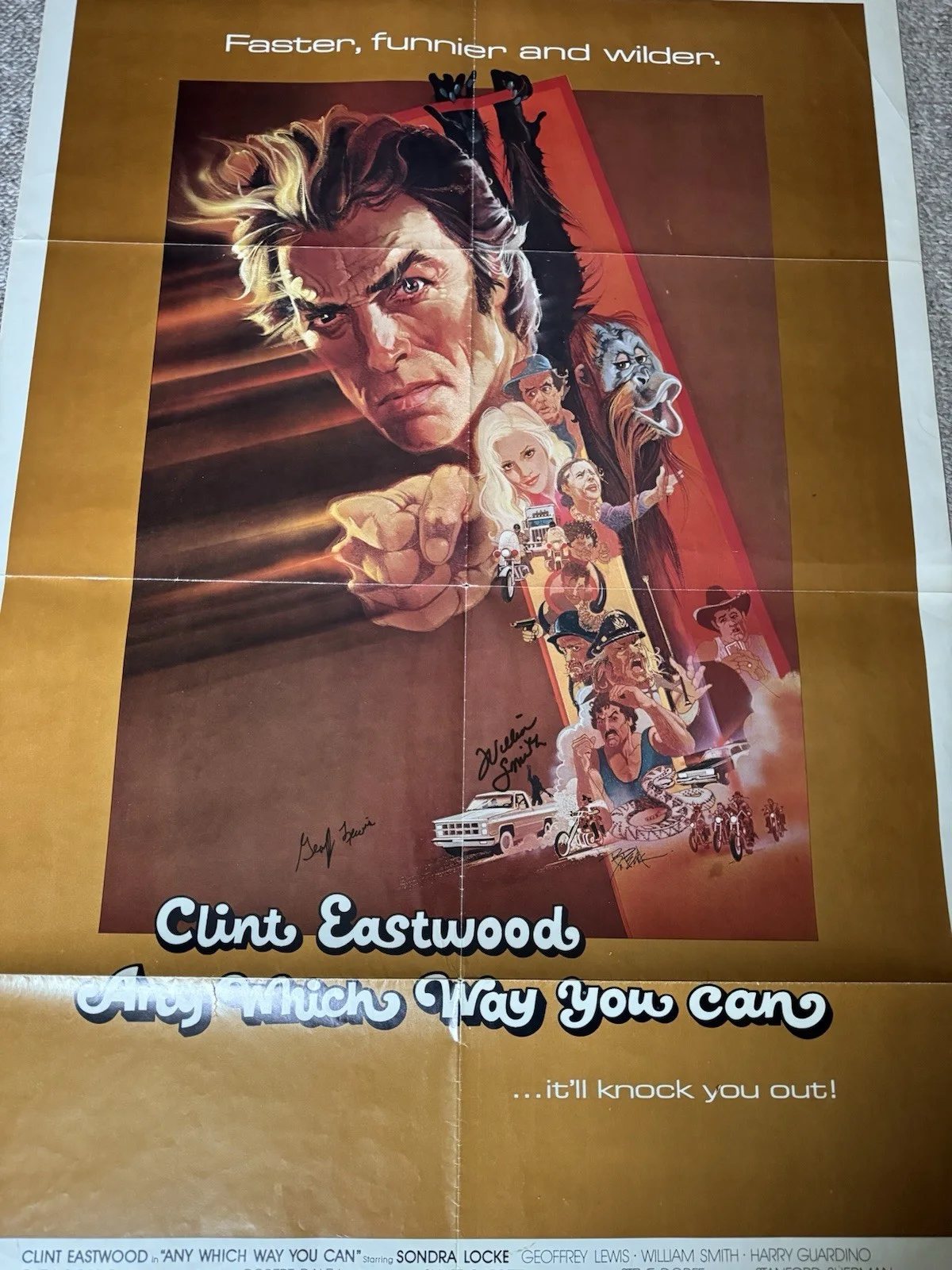 Geoffrey Lewis — ANY WHICH WAY YOU CAN SIGNED Poster Geoffrey Lewis Autograph William Smith PSA, изображение 2