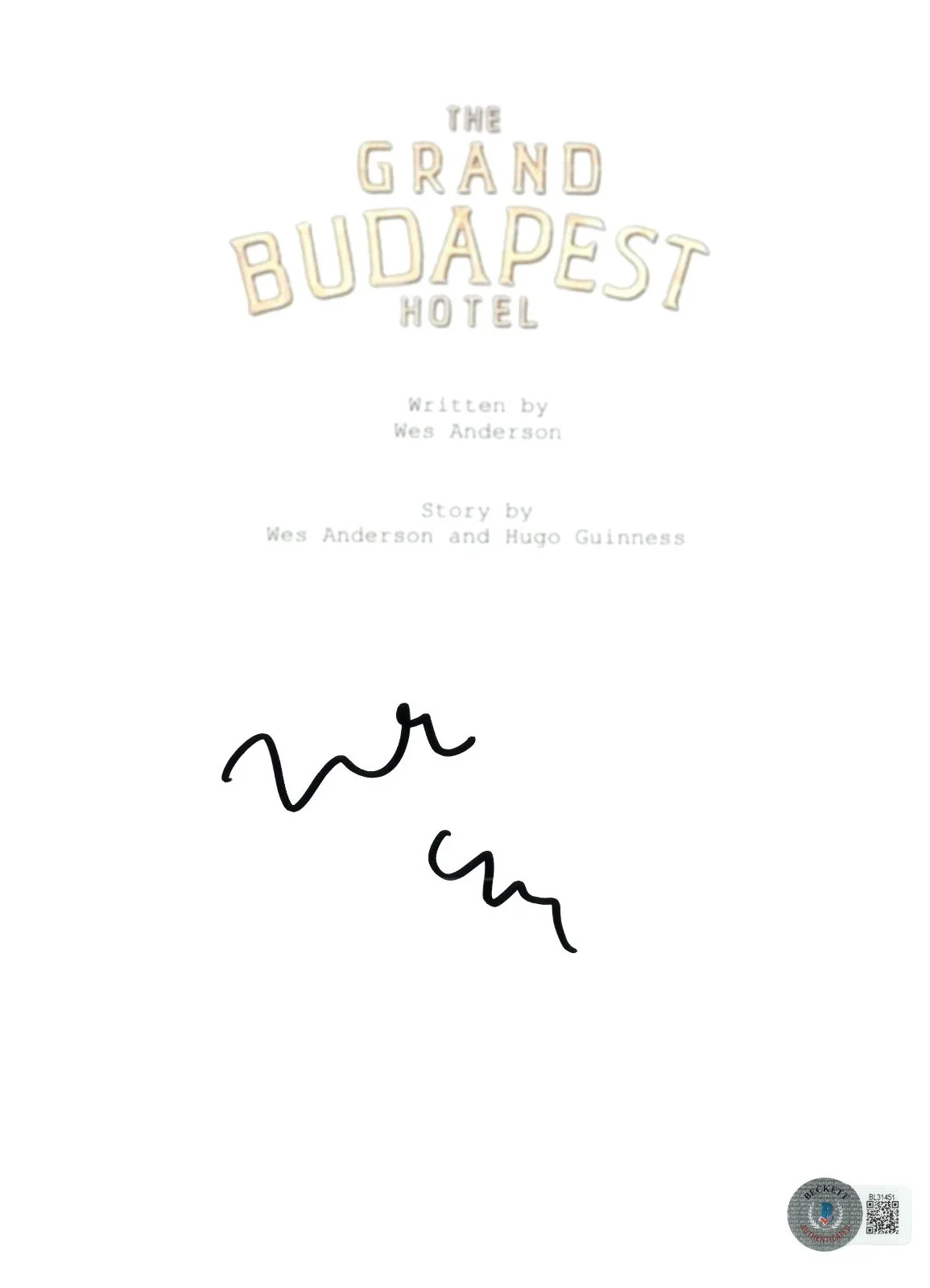 WES ANDERSON — WES ANDERSON SIGNED AUTOGRAPH THE GRAND BUDAPEST HOTEL FULL SCRIPT BECKETT BAS