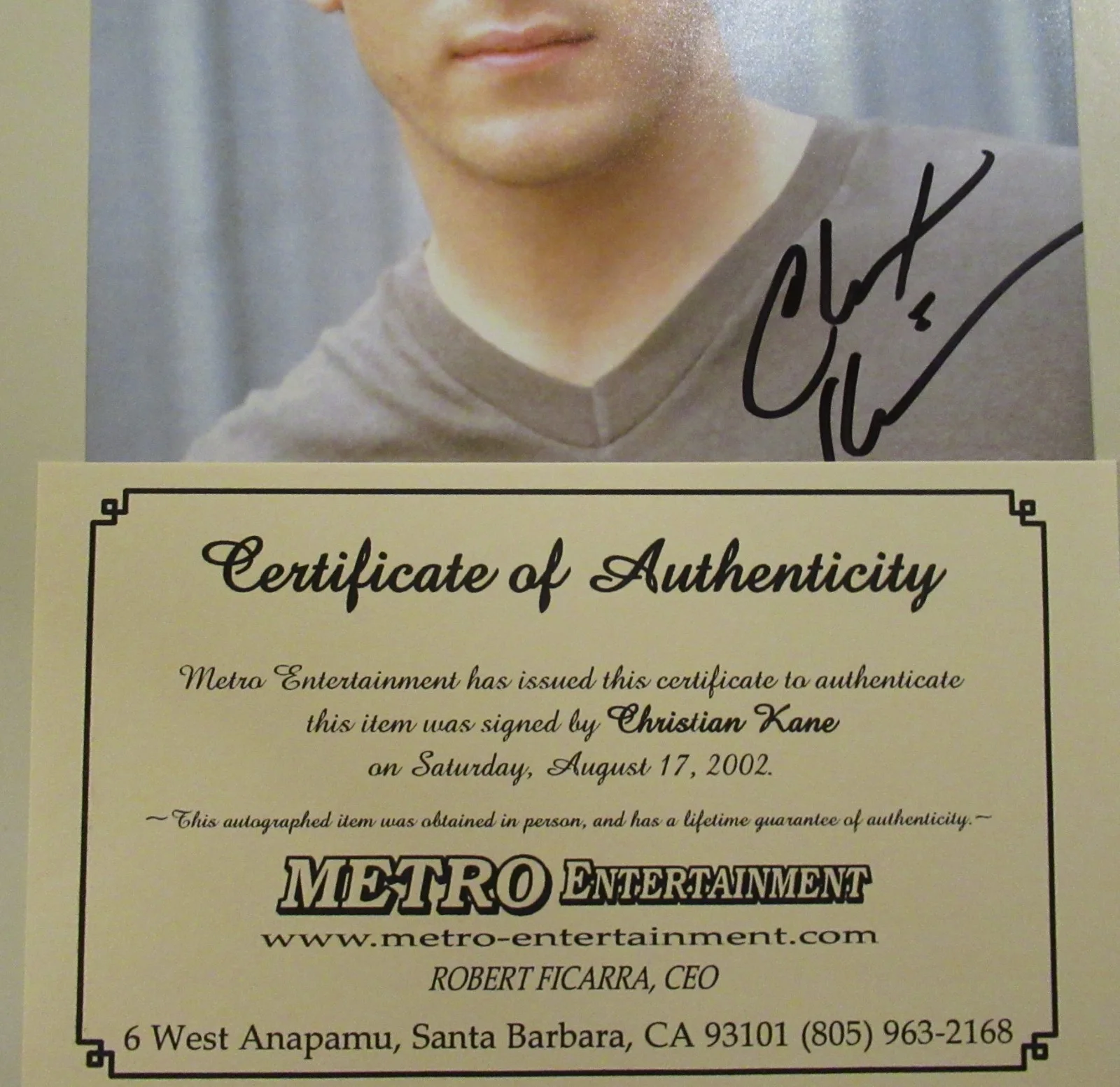 CHRISTIAN KANE — CHRISTIAN KANE SIGNED PHOTO WITH COA STAR OF "ANGEL" SIGNED IN PERSON 2002, изображение 4