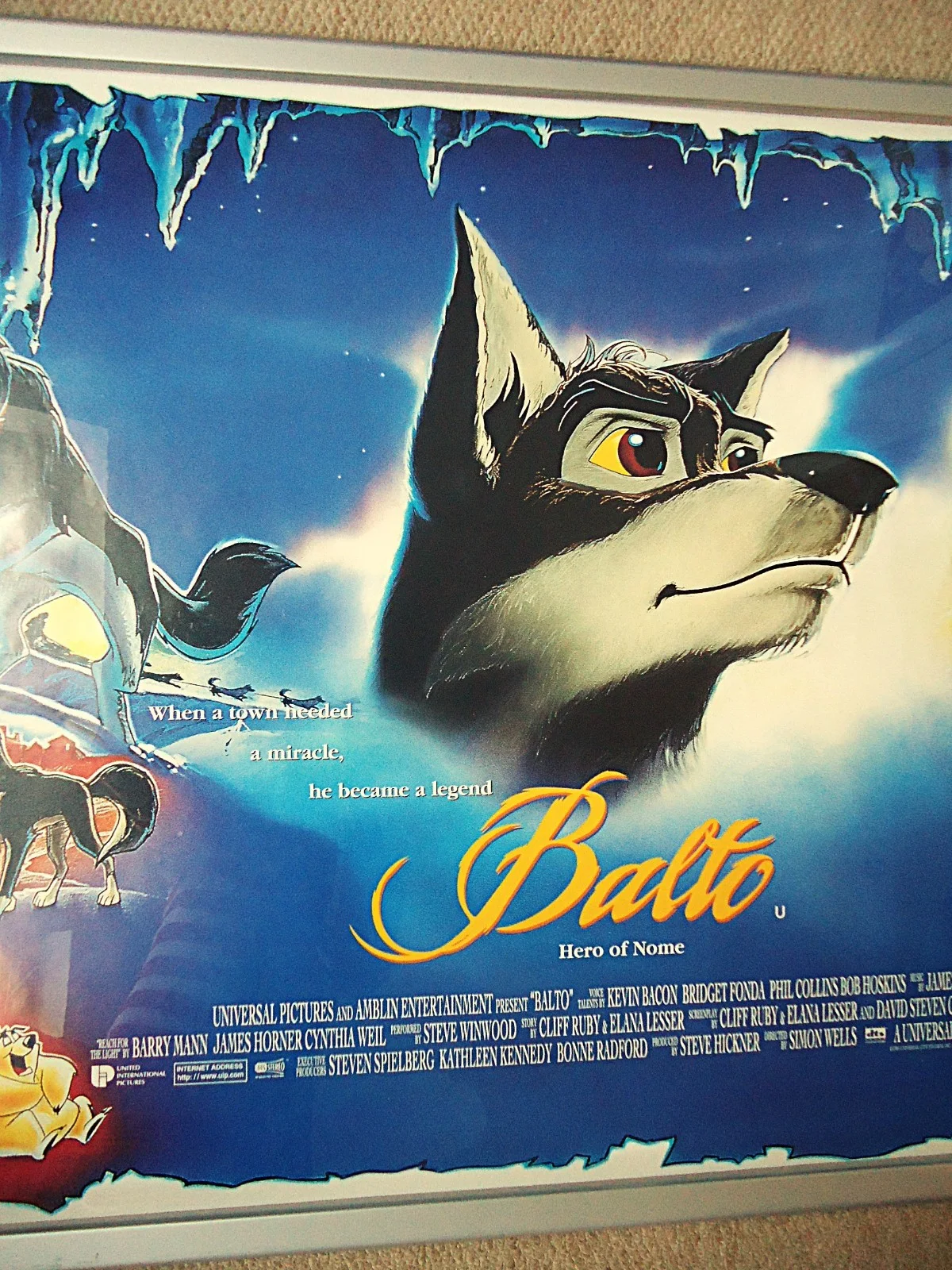 BALTO UK QUAD MOVIE FILM POSTER 1995 31 YRS OLD ORIGINAL JOHN ALVIN ARTWORK GEM, изображение 4