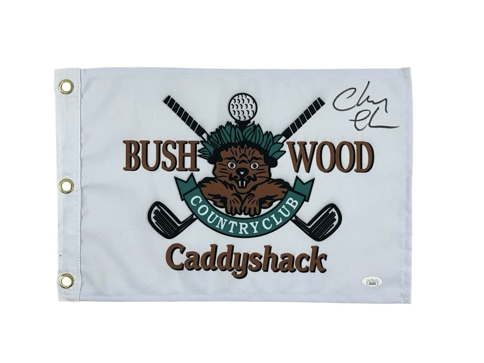 Chevy Chase — Chevy Chase Signed 12x18 Caddyshack Prop Replica Bushwood Country Club Flag JSA, image 2