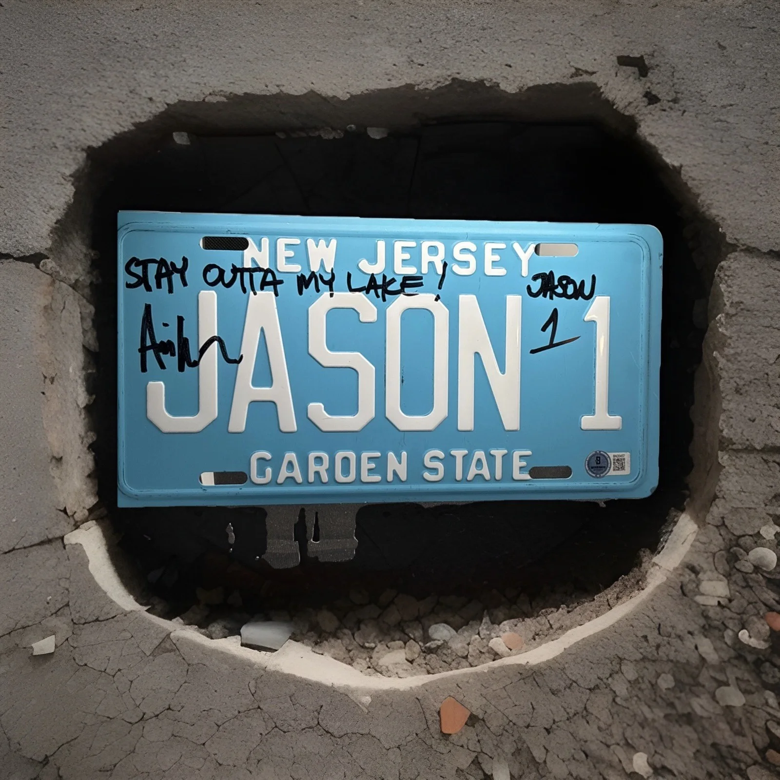 Ari Lehman — *Auto* FRIDAY 13th “Stay Out Of My Lake” Plate “Jason” ARI LEHMAN . Beckett COA, изображение 2