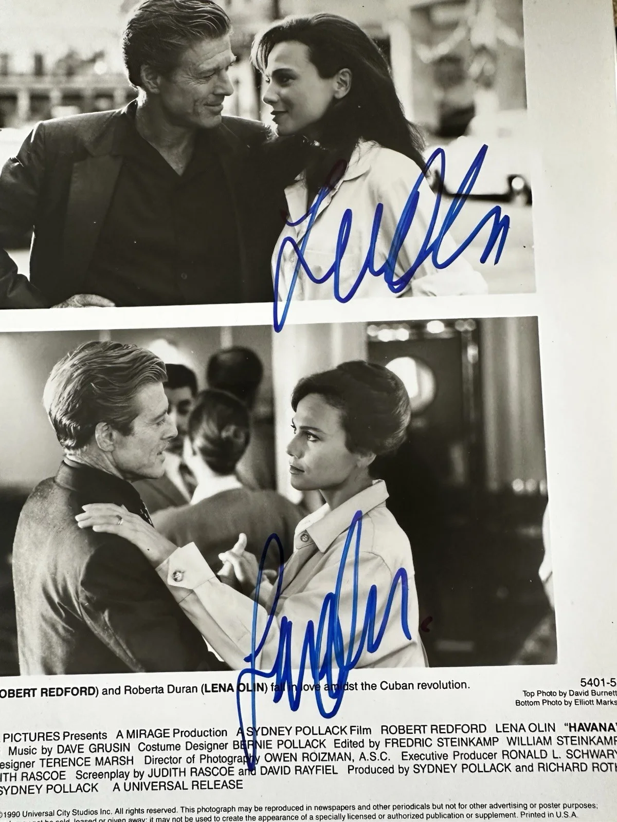 Lena Olin — Lena Olin signed Robert Redford’ Havana 8x10 photo. She Signed 2 Times., image 2
