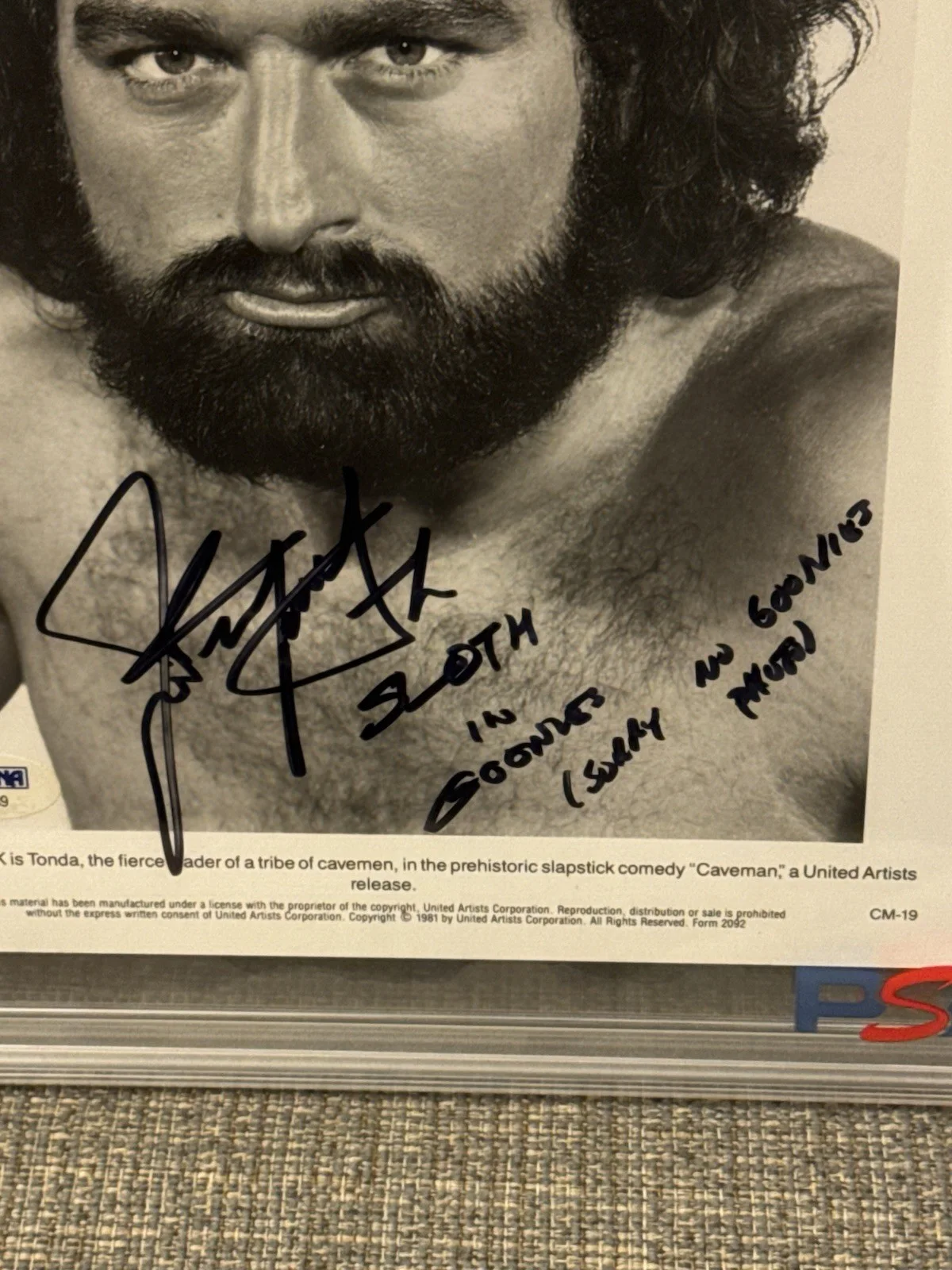 John Matuszak Signed 8x10 RARE Goonies Inscription PSA COA Slab Encapsulated, image 2