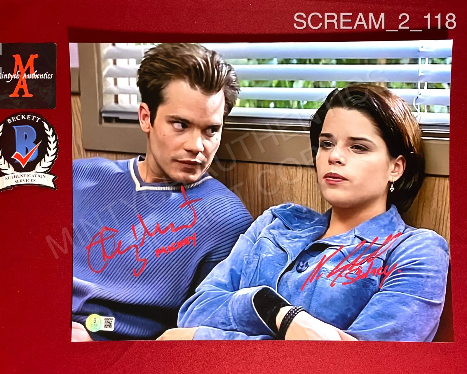 Timothy Olyphant, Neve Campbell — Neve Campbell Timothy Olyphant dual signed 11x14 photo Scream 2 Beckett COA