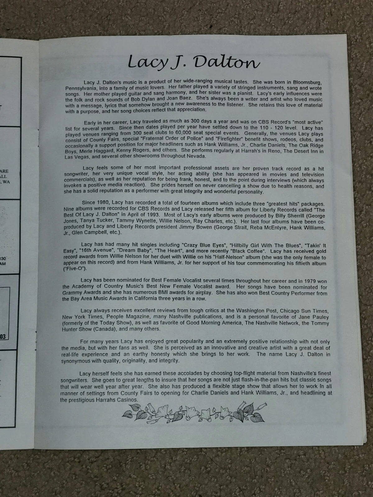 LACY J. DALTON-INSCRIBED AUTOGRAPHED-Port Angeles Police Reserves-Program-1994, image 2