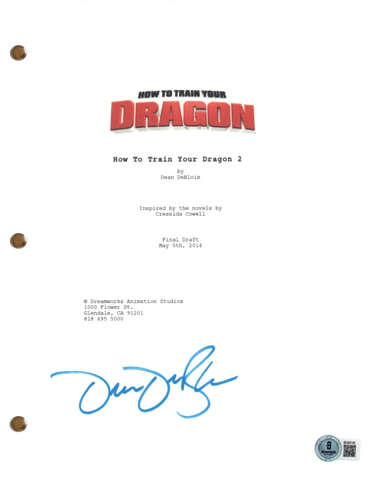 Dean DeBlois — Dean DeBlois Signed Autograph How To Train Your Dragon 2 Movie Script Beckett, image 2
